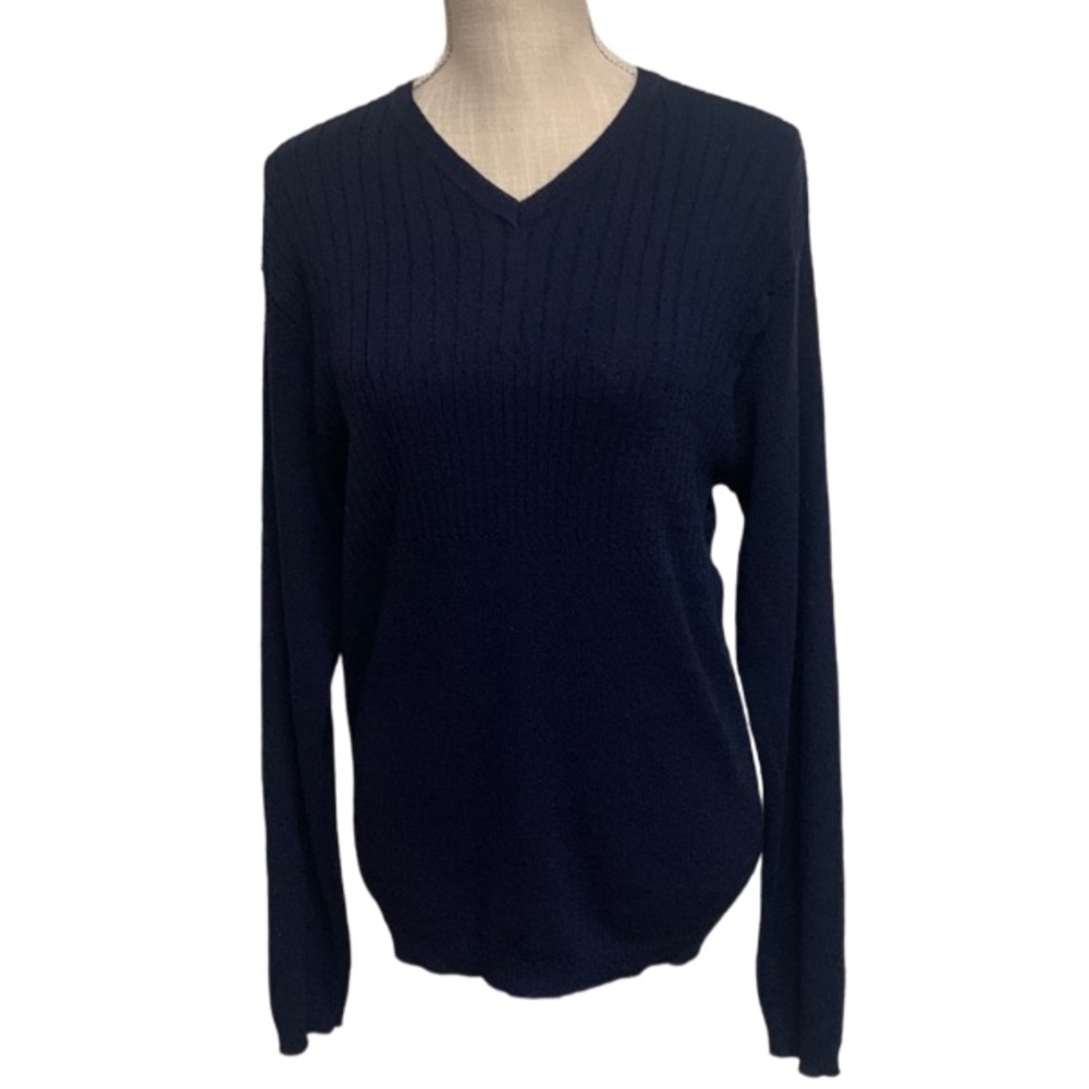 KENNETH COLE Navy Blue Long Sleeve Ribbed Sweater Size XL